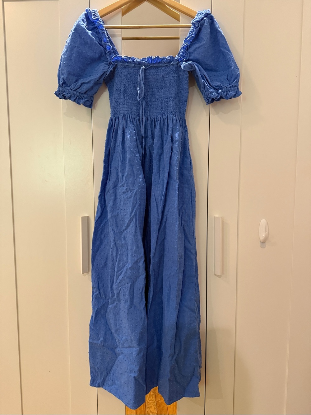 Hill House The Scarlett Middi Nap Dress in Blue Hydrangea Textured Dot